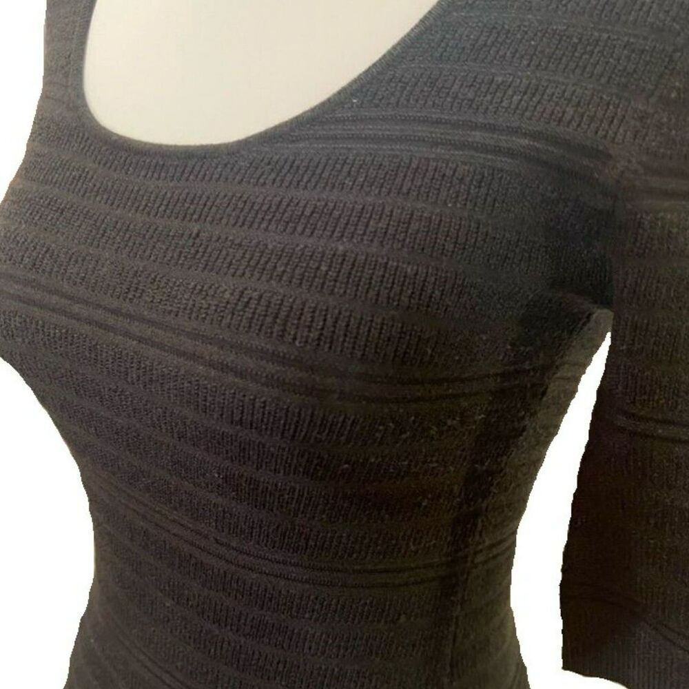 Fit-Flare Knit 3/4 Sleeve Black Dress